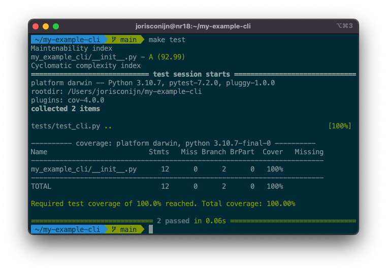 Speedup python cli projects 3 Screenshot of the tests running