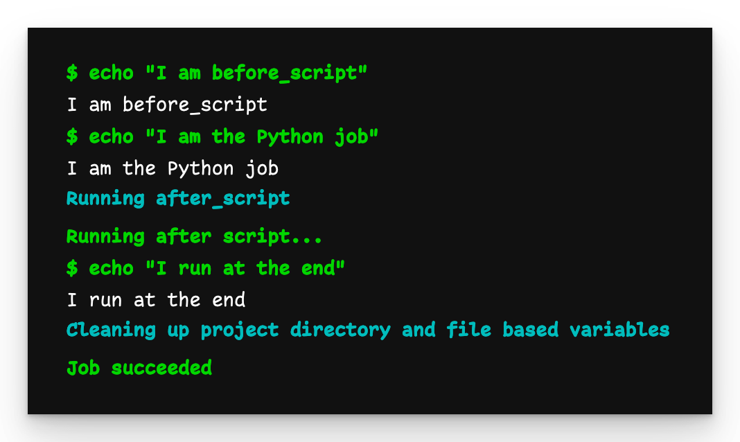 Using child pipelines in GitLab 10 Pipeline output showing how the Python job inherited default behaviour